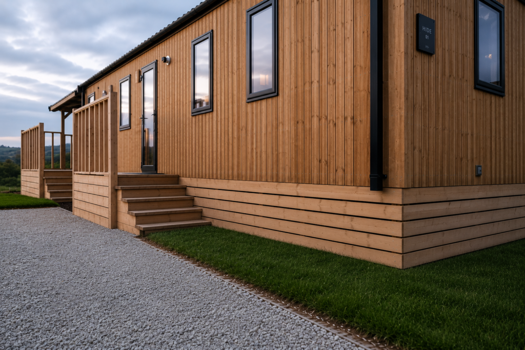 Habillage en bois autour d’un chalet